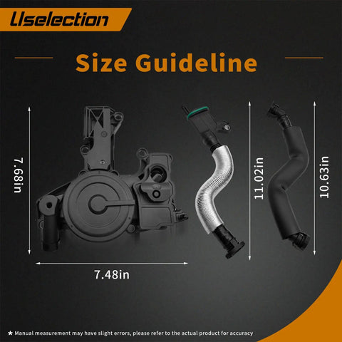 PCV Valve Engine Crankcase Vent Oil Separator Breather Hose Kit with measurements for Audi A3 A4 A5 Q5 TT Beetle CC Jetta Passat Tiguan 1.8L 2.0L TSI Drop In Replacement OE Numbers 06H103495AH 06H103495A 06H103495B 06H103495AC