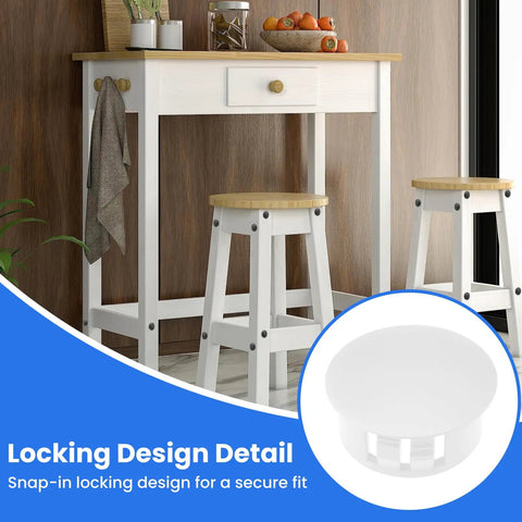 Plastic Hole Plugs Kit 200 Pieces Eight Sizes One Quarter Inch Five Sixteenth Inch Three Eighths Inch One Half Inch detail with furniture use