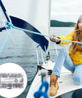 Real Deal Canvas Tarp Snap Kit Featuring Rust Resistant Marine Fasteners With 10 MM And 15 MM Screw Snap Buttons on a boat.