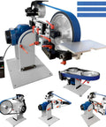 Kickass 1500 Watt Belt Sander With High Output Vfd Controller 72 By 2 Inch Wide Belt Grinder And Knife Sharpener Kit three views of sander