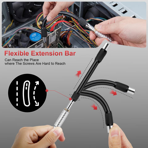 115-In-1 Magnetic Screwdriver Set With Ratchet, S2 Steel Drill Bits, flexible extension bar reaching tight screws