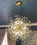 Modern Dandelion Firework Crystal Chandelier Gold Pendant Lighting Fixture For Dining Room Bedroom Entryway Foyer 9 Light