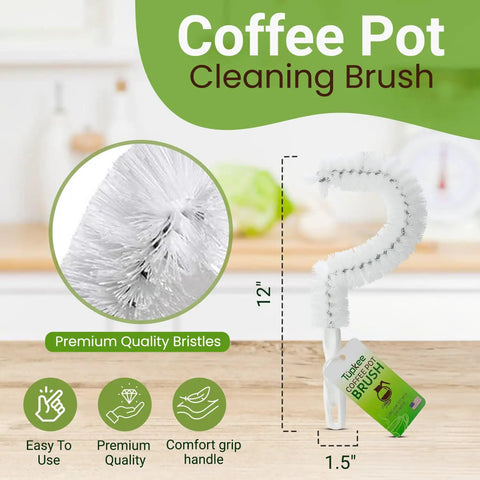 Coffee Pot Cleaning Brush With Curved Head For Easy Inside Scrubbing Non Scratching Soft Bristles Long Lasting Decanter Cleaner