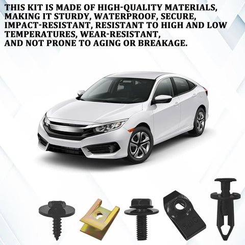 Badass 100 Piece Car Body Screw And Bolt Kit Featuring Universal U Screws Fasteners For Bumper Repair And Vehicle Trim Hella Durable Abs Plastic Hardware Set Upgrade Your Ride Today, including black screws and yellow clips.