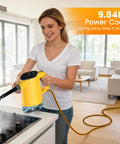 Woman using 1200W Handheld Steam Cleaner Heats Up In Just 10 Seconds For A Straight Up No Hassle Deep Clean.