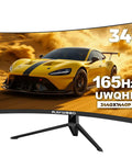 34-Inch Ultrawide Curved Gaming Monitor UWQHD 3440x1440 165 Hz Refresh 1ms MPRT 1500R Curve with racing car display