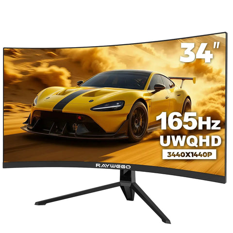 34-Inch Ultrawide Curved Gaming Monitor UWQHD 3440x1440 165 Hz Refresh 1ms MPRT 1500R Curve with racing car display