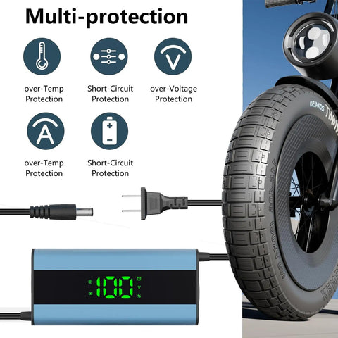 54.6V 2A Fast Charge Charger For 48V Electric Scooters And Ebikes With Smart Display Universal 6 In 1 Plugs Lithium Battery Ready Overcharge Protection Multi Model Compatibility Ideal Travel Fast Recharge