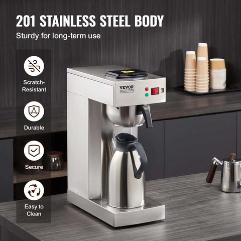 12 Cup Commercial Drip Coffee Maker With Thermal Vacuum Carafe Keeps Coffee Hot Or Cold All Day No Fuss For Restaurant Office Cafe Stainless Steel Brewer That Brews A Full Pot In About 9 Minutes