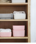 Revamp Your Drawer Routine With These Slick Stackable Underwear And Sock Storage Bins Crafted From Heavy Duty Pet Plastic To Keep Your Closet Super Clean And Fully Sorted, featuring pink and gray bins with organized clothing.