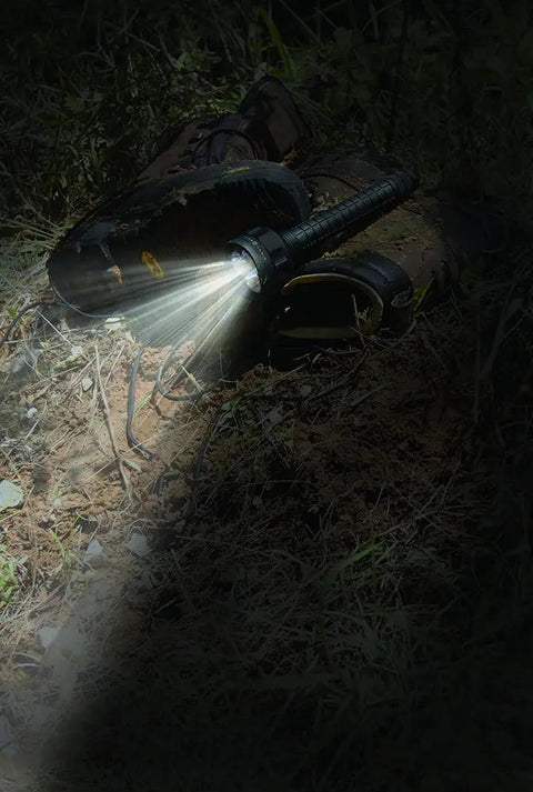 2000 Lumen Cree LED Flashlight, Rugged Mil Spec Anodized Aluminum Tactical Light for Night Ops and Outdoor Adventures illuminating outdoors