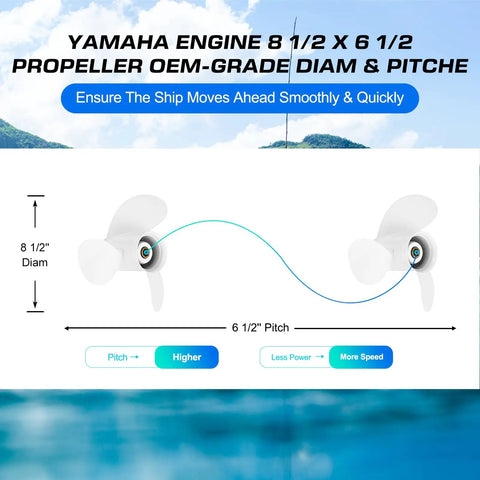 Boat Propeller 8 1/2 Inch Diameter 6 1/2 Inch Pitch Right Hand, 3 Blades, 7 Spline, Fits Yamaha 6-9.9 HP Outboard 2/4 Stroke Aluminum Marine Propeller Model 6G1-45947-00-00