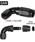 12AN 90 Degree One Piece Full Flow Hose End Fitting Swivel For CPE Braided Hose Aluminum 6061 T6, 1 1/16-12 UNF, AN12, Heavy Duty 1500 PSI, -40F To 250F, black elbow fitting