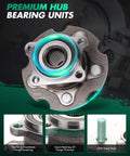 Two Rear Wheel Hub And Bearing Assemblies For AWD Crossover And SUV Fits Lexus NX200t 2015-2017 NX300 2018-2021 NX300h 2015-2021 And Toyota RAV4 2006-2018 Reliable Wheel Bearing Replacement Set For All Wheel Drive Models close-up view showing flange thickness and OEM studs