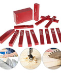Dead Nuts Accurate Aluminum Height Gauge Block Set Featuring Crisp Etched Inch Measurements For Locking In Router Tables And Table Saws Rock Solid Workshop Essentials Black, featuring red gauge blocks with etched markings.