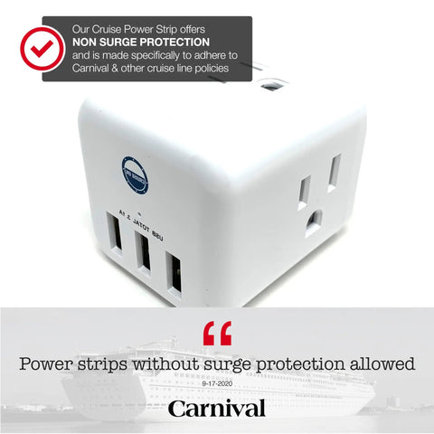 Cruise Approved Non Surge Power Strip With Six Outlets And Three USB Ports And Three AC Sockets, cube design, Carnival use