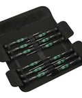 Kraftform Micro 12 Piece Screwdriver Set With Anti Roll Swivel Cap For Quick Twisting Black Point Tips in a tough pouch