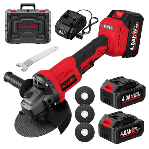 4-1/2 Inch Cordless Angle Grinder With Brushless Motor, 3-Speed 12000/9000/6000 RPM, Includes Two 4.0Ah Batteries And Three Cutting Wheels