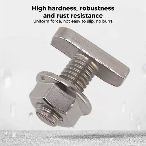 Heavy Hitter M8 X 20 Millimeter T Slot Drop In Hammer Head Stainless Steel Bolts With Ten Flange Nuts For Aluminum Tracks And Solar Rigs Built Tough For No Sweat Job Site Setup