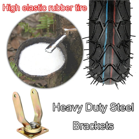 Heavy Duty Rubber Casters 2 Pack 8 Inch Swivel And Fixed Industrial Wheels With Mounting Screws Built Tough No Fuss Workhorse For Shop Cart Dolly Garage Project Gear, showing rubber tire and metal brackets.