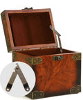 Wooden chest with 4 Pack Small Antique Brass Folding Lid Support Hinges For Wooden Boxes Jewelry Cases And Chests, shown installed.