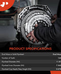 Premium Dual Mass Flywheel Replacement For Ford Mustang 2011 2012 2013 2014 V6 3.7L Engine shown with specifications and hand detail.