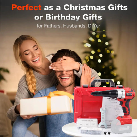 Couple with gift next to Cordless Rivet Gun For Milwaukee 18V Battery Tool Only With Brushless Performance Pop Rivet Tool case