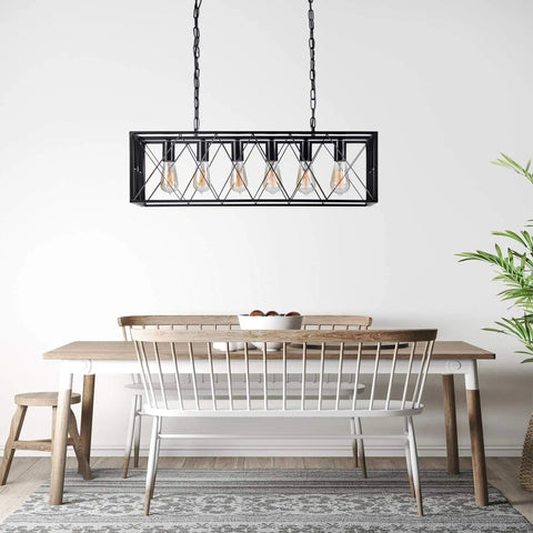6 Light Chandelier For Dining Room And Kitchen Island Pendant Light In Black Rustic Industrial Style With Adjustable Height And E26 Socket Base Dope Farmhouse Hanging Lighting above dining table