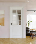 32 By 80 Inch Clear Glass Slab Door Six Lite Glass French Interior Design Prehung Paintable Single Panel For Living Room Pantry Laundry Closet Pocket Or Bifold Barn Doors Shaker Style Hardware Not Included installed in modern living room