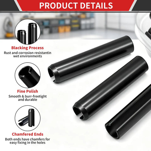 440 Piece Roll Pin Kit With Slotted Steel Pins, 13 Sizes From 13/64 To 15/64 Inch, Durable Carbon Steel, Rust Resistant Black Oxide Finish, Perfect For DIY Projects, Auto Repairs, Home Improvement, And Tough Machinery Work; black roll pins