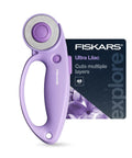 Top Tier Loop Handle Rotary Cutter For Heavy Duty Fabric And Vinyl Crafting Precision Ground Steel Blade in Ultra Lilac.