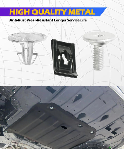 Built Tough Engine Splash Shield Skid Plate Screws And Lower Cover Pin Bolts with clips for underbody protection. 14 piece kit.
