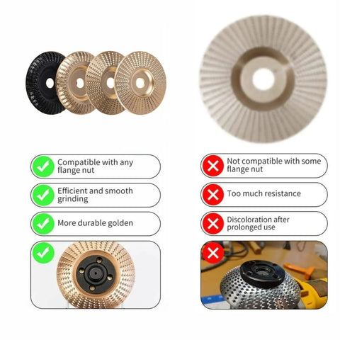 Kickass 5 Pack Wood Carving Discs For Angle Grinders Featuring 4 And 4 1 2 Inch Teeth With 5 8 Inch Arbor Heavy Carbon Steel Stump Grinding Wheels To Crunch Logs Fast, showing the disc details.