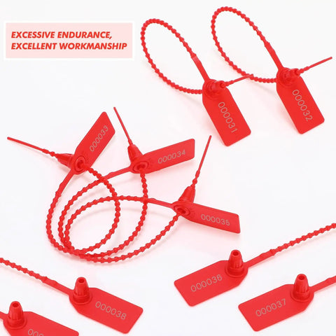 Red Plastic Tamper Seals Pack With Numbered Zip Ties For Fire Extinguishers And Everyday Security, Disposable Self Locking Tags shown