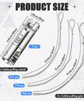 Heavy Duty 1 Ton Cable Puller Swivel Tool With 3 Mesh Grip Socks For Wire Tugging Up To 12 Mm, size and measurements shown.