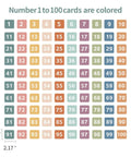 Boho Hundred Pocket Chart With 100 Pockets And 150 Double Sided Number Cards showing numbers 1 to 100 in various colors