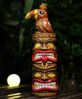 Outdoor Tiki Statue Decoration Solar Garden Figurine With Woodpecker On Top Waterproof Yard Lawn Decor That Glows After Sunset