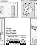 Installation diagram for 40 Pack Full Overlay Cabinet Door Hinges With Soft Close Damper, 105 Degree Adjustable Concealed Hinges.