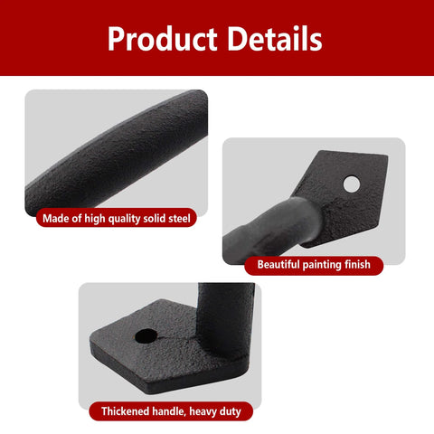 8 Inch Sliding Barn Door Handle in Black Steel Heavy Duty Gate Pull product details showing construction and finish