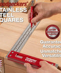Precision Woodworking Square Set 6 Inch And 12 Inch Stainless Steel Self Standing With Scribing Notches USA Made Feature Packed