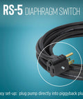 RS 5 115 Volt Piggyback Diaphragm Pump Down Switch For Sump Or Utility Pumps With 10 Foot Cord Black Converts Manual Pumps Up To One Half Horsepower To Automatic Operation Easy Plug In Install Ideal For Sump Flood Pond Drainage 599008 close up of plug