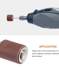 Close-up of rotary tool with 12 Pack Three Quarter Inch Sanding Sleeves 120 Grit With 6mm Drum Mandrels For Rotary Tools Aluminum Oxide Sandpaper
