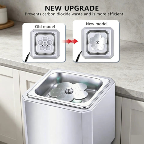 Kickass Countertop Glass Froster Ultra Fast Chiller Hella Quick One Touch Cooling showing old and new model upgrades side by side.