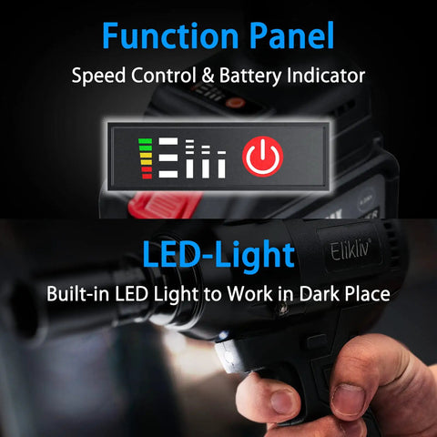 Function panel and LED light on Cordless Impact Wrench With Half Inch Drive, 600 Nm Max Torque, 21V 4.0Ah Battery, Fast Charger.