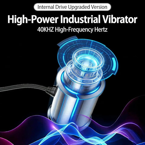 High-Power Industrial Vibrator with 40KHZ frequency, featuring a sleek design and plug-in setup for effective vibration.