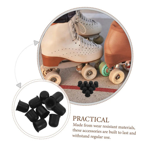 Shock Absorbing Roller Skate Bushings Set For Quad And Inline Skates 10 Piece Wear Resistant Replacement Parts for smoother rides shown with white skates.
