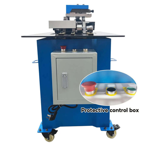 Electric Sheet Metal Seamer and Seam Rolling Forming Machine with protective control box, designed for 0.02 to 0.05 inch thick sheets.