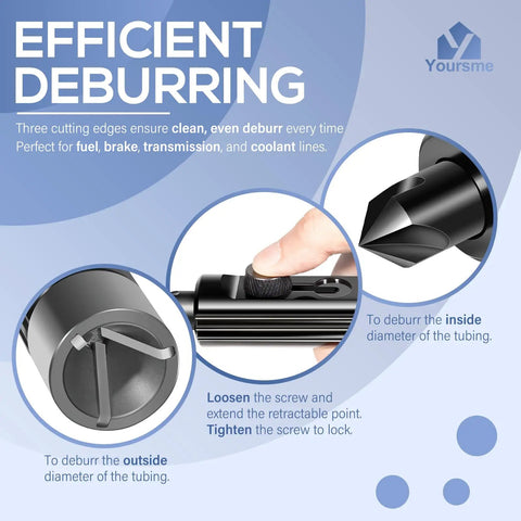 Image showing efficient deburring process with rimming and deburring tool for 3/16 to 1/2 inch tubing inside and outside deburr.