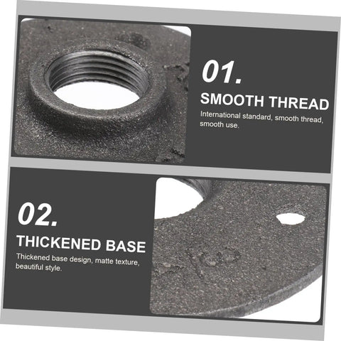 Close-up of Two Pack Vintage Malleable Iron Floor Flange Set showing smooth threaded design and thickened base.