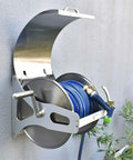 Heavy Duty Retractable Garden Hose Reel Top Shelf Stainless Steel Build Wall Or Floor Mounted with blue hose for quick lawn care